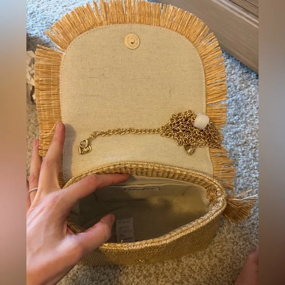 NWT Tommy Bahama Metallic Raffia Bamboo Top Handle Shoulder Bag Cult Gaia Ozzy - Picture 3 of 7